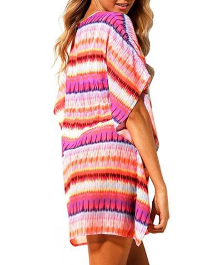 Printed Drawstring Detail V Neck Cover Up